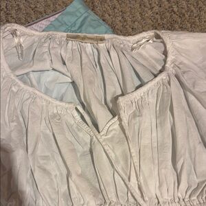 White Ruched Short Sleeve Blouse